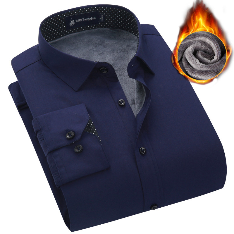 Olaf Laurenma Ball Autumn Winter Plus Suede Thickened Men's Warm Shirt Comfort Business Casual Pure Color Shirt Sashimi Wave