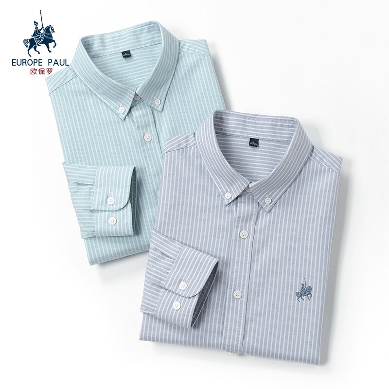 Olaf middot Lauren polo spring men's long-sleeved shirt new striped pure cotton business casual washed atmospheric slim-fit shirt inch