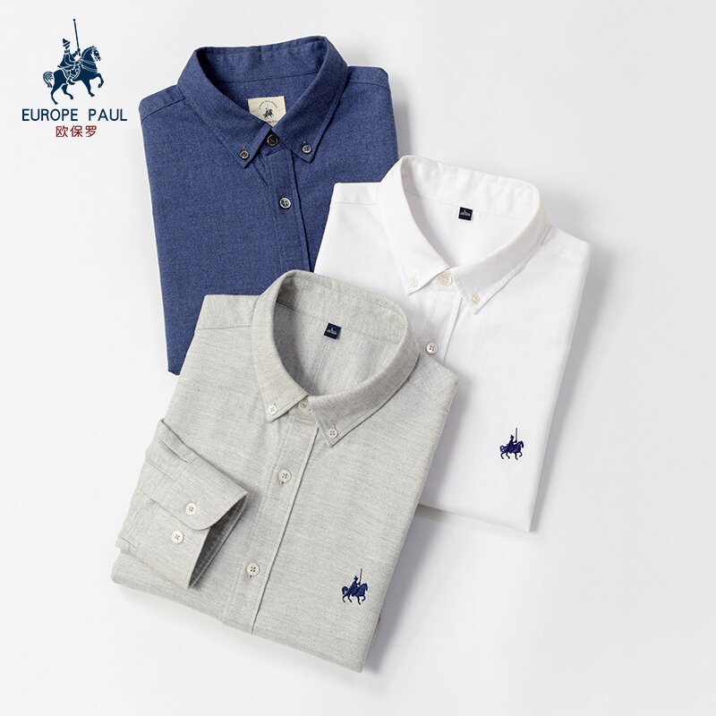 Olav Lauren Polo Men's Long Sleeve Shirt Spring New Full Cotton Business Casual Solid Color Slim Shirt Korean Tide Inch