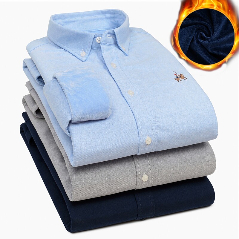 Olaf Laurenma polo men's warm shirts gapped thickened winter Oxford spun pure cotton long sleeves fit youth shirt male inches