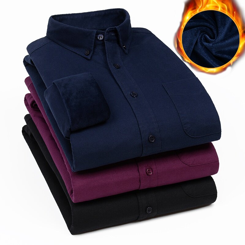 Olaf Laurenma ball men's warm shirt with velvety thickened winter workout polished wool Oxford spun pure cotton long sleeve middle-aged shirt