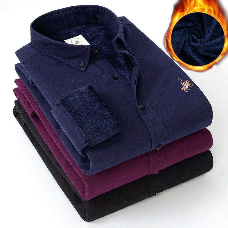 Opaul men's warm shirt plus thick winter Oxford spinning cotton long sleeve menstrual shirt mens