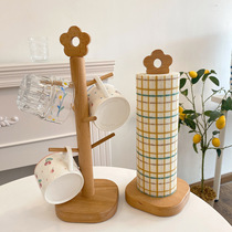 ins creative solid wood roll paper holder Beech small flower cup holder kitchen paper cling film storage frame mug hanger
