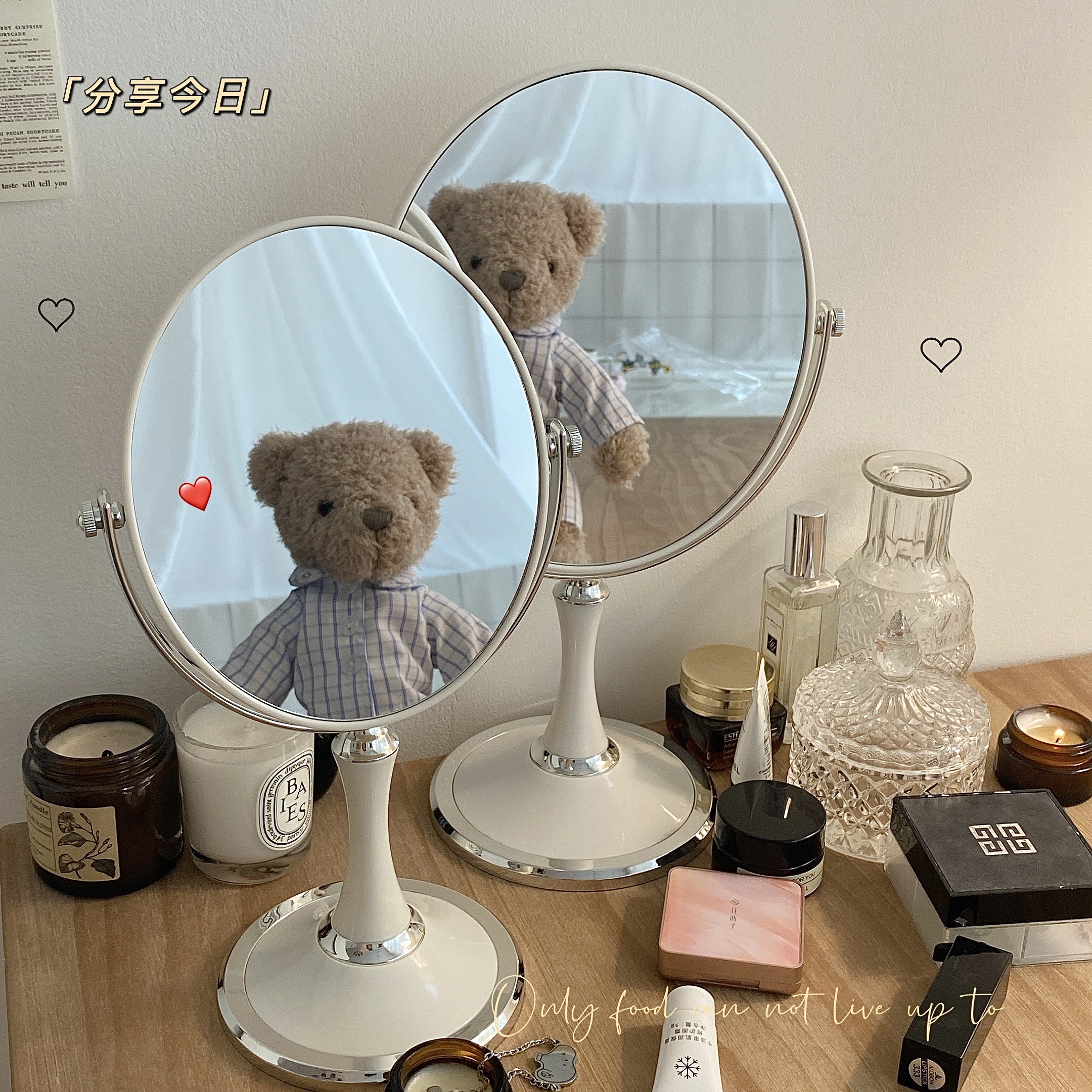 Ins wind girl heart desktop desktop makeup mirror European-style net red double-sided mirror dormitory princess rotating makeup mirror