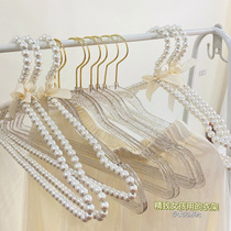 ins Wind glitter transparent plastic hanger girl heart Pearl fairy drying rack clothes stand up cloakroom clothes rack
