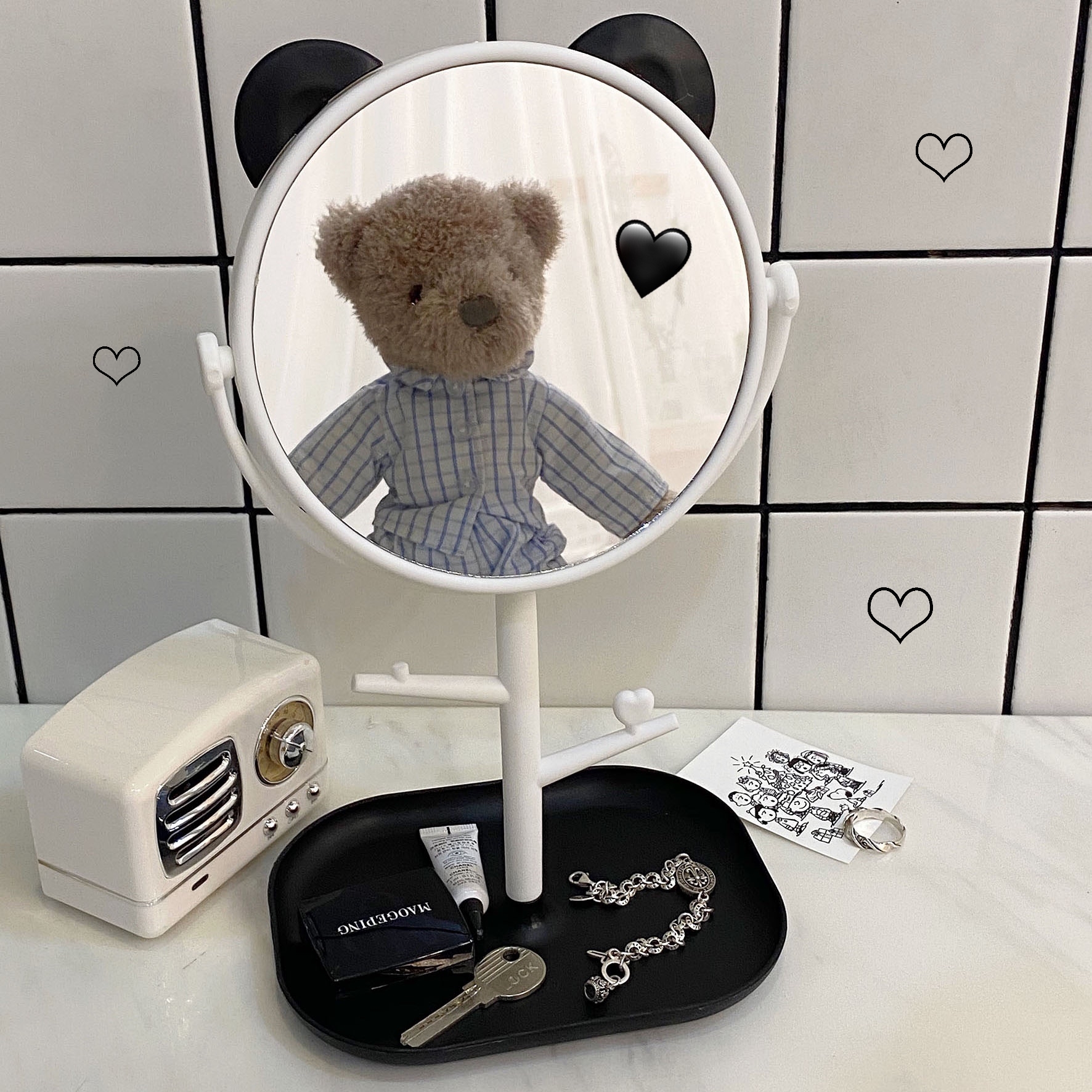 ins wind net red teenage girl hearts desktop desktop makeup mirror dorm room cute princess mirror swivel containing makeup mirror