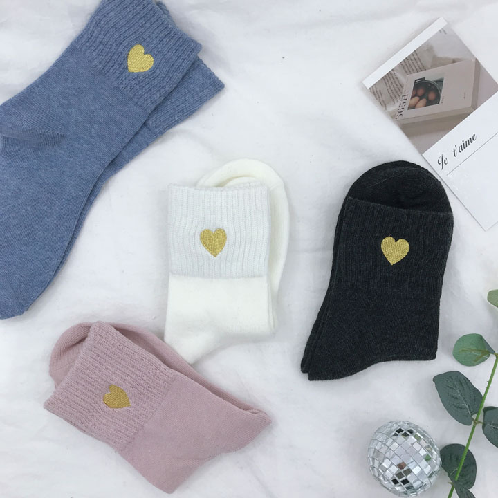 Phiên bản Hàn Quốc của cô gái Harajuku yêu thêu dày học sinh mùa thu và vớ cotton mùa đông dễ thương vớ màu ống trường học tất dài cho bé gái