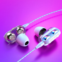 Heavy low sound cannons quad-core double moving circle hifi headphones in-ear type câblée high sound quality mobile phone eat poulet with ear and wheat noise reduction