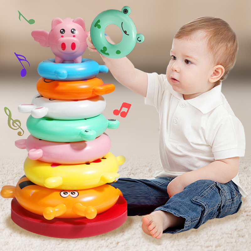 Tumbler laminated Leaf children Puzzle Rainbow Tower Ferrule Circles Baby Young Early Teach Six 8 8 9 Months Toddler Toys