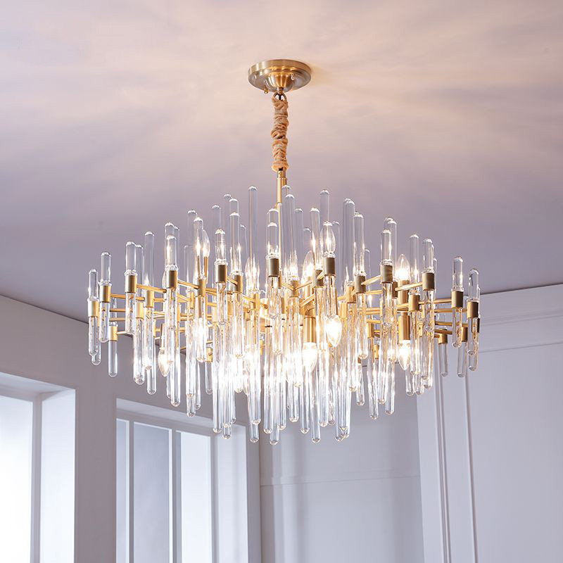 All-copper post-modern light luxury crystal chandelier Hong Kong-style living room lamp creative personality bedroom simple home dining room lamps