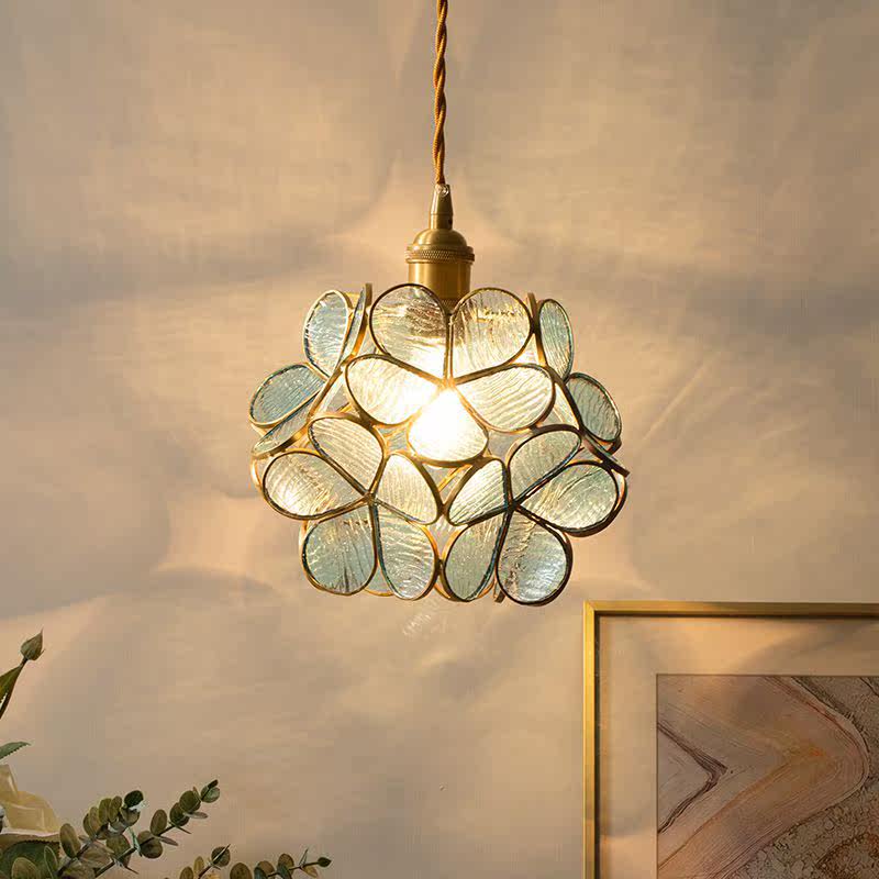 Creative personality walkway lamp corridor lamp all copper entrance bar foyer Nordic petal small chandelier bedroom bedside lamp