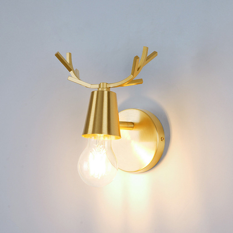 Nordic antler wall lamp American style full copper bedside lamp bedroom simple modern living room wall lamps dressing room mirror front lamp