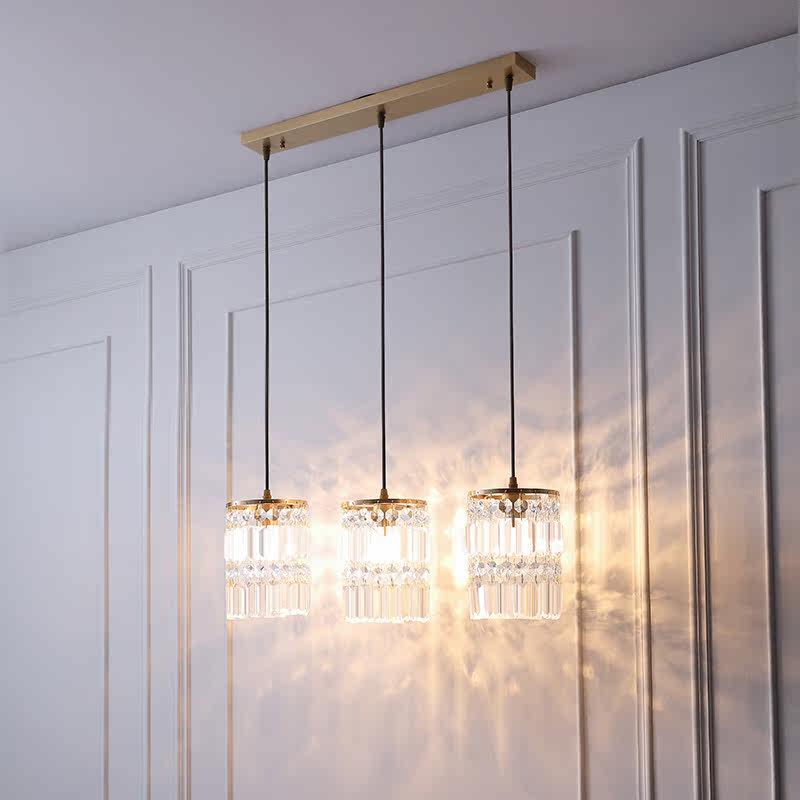 All copper crystal restaurant lamps and lanterns bedroom simple atmosphere study creative dining table bar warm and romantic three-headed chandelier