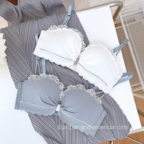 Half cup chest underwear women without steel ring small chest upper support gathering girl Anti-sagging bra no trace back bra summer