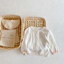 2022 Summer womens baby round collar long sleeve cardiovert jacket pure cotton knit sweater with thin air conditioning sunscreen