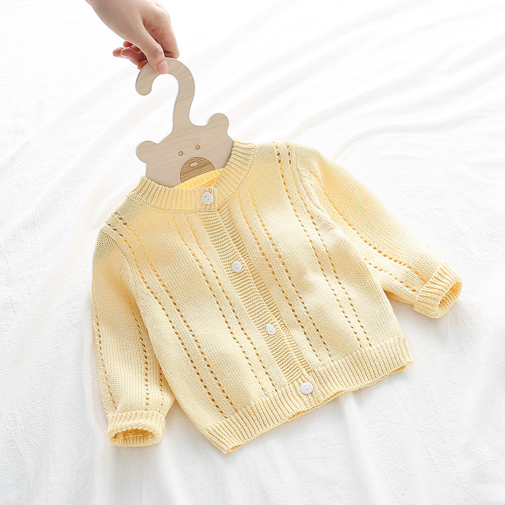 Baby knitting sweater June baby air conditioner spring and summer thin 1 - year - old girl's newborn sweater coat pure cotton