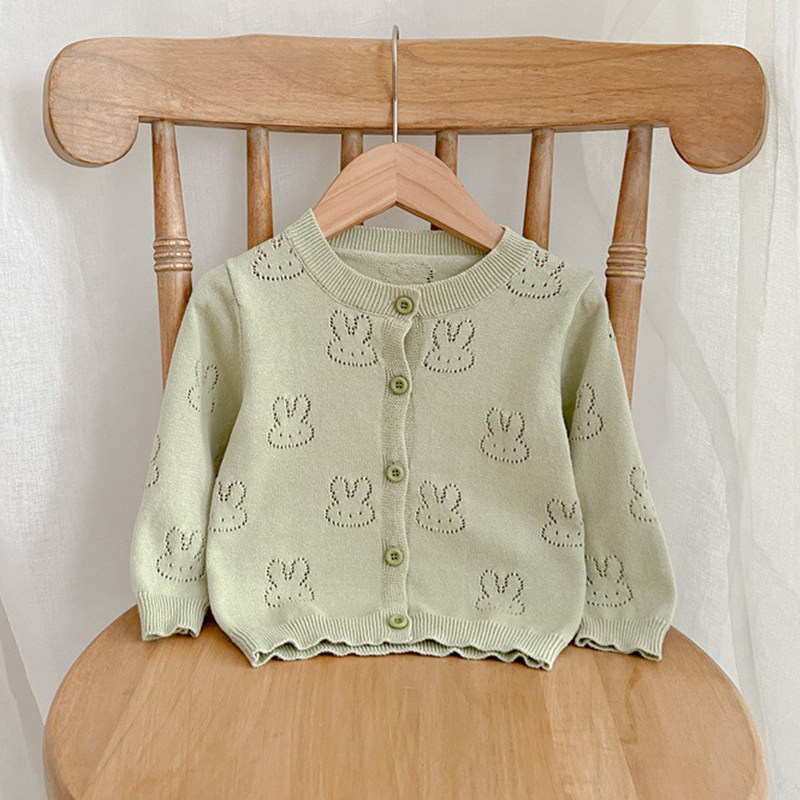 Baby knitting sweater June baby air conditioner spring and summer thin 1 - year - old girl newborn pure cotton sweater coat