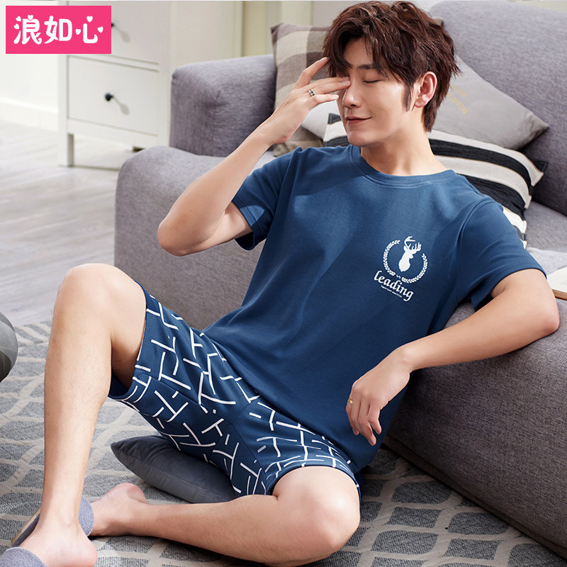 Men's Sleepwear Summer Short Sleeves Pure Cotton Thin out of Relaxation Plus Size Summer Student Minima Suit Home Clothing