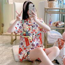 Pajamas womens summer new short-sleeved shorts ice silk Korean version of sweet and cute chiffon home clothes two-piece suit