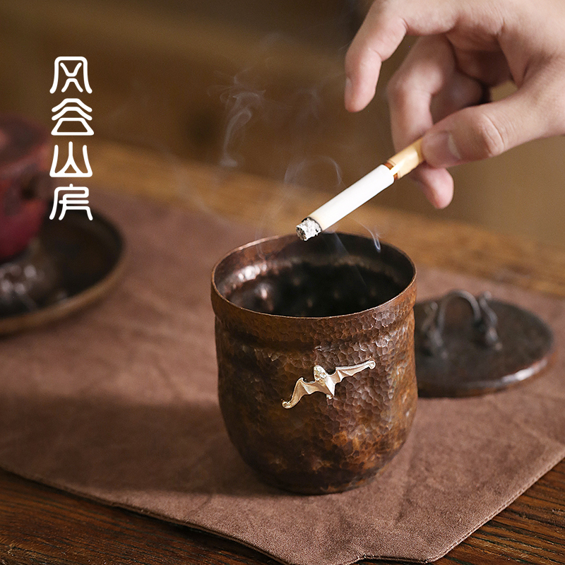 Handmade Copper Ashtray with Lid, Vintage Style, Personalized Pure Copper Ashtray for Home, Living Room, Office, Windproof Ashtray, Tea Room Decoration