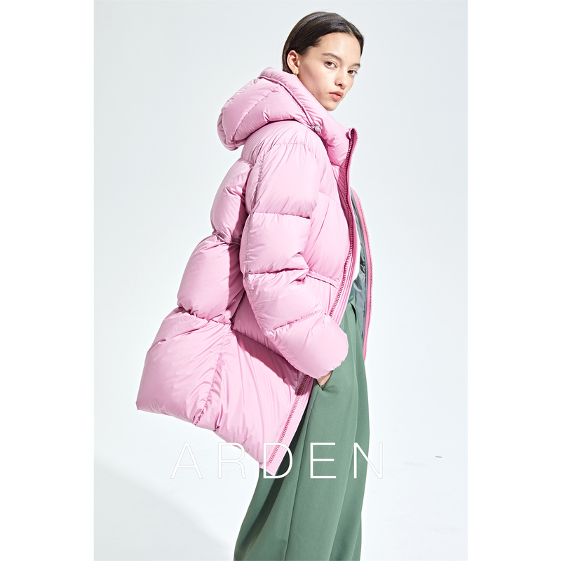 Arden Designer Changbai Mountain 95 White Goose down Dopamine Pink Hooded Color-Blocked Loose down Jacket