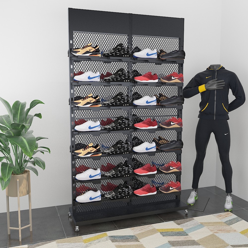 Shoe Rack Middle Island Shoe Store Shoe Rack Mobile Show Shelf Floor Removable Sports Casual Shoes two sides placed shoe rack