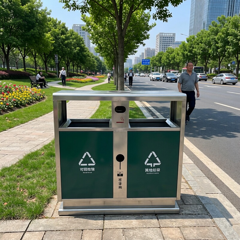 Customized Stainless Steel Outdoor Trash Cans, Community Sanitation Double-Bin Trash Cans, Park and Scenic Area Classified Garbage Recycling Bins Customized Stainless Steel Outdoor Trash Cans, Community Sanitation Double-Bin Trash Cans, Park and Scenic Area Classified Garbage Recycling Bins