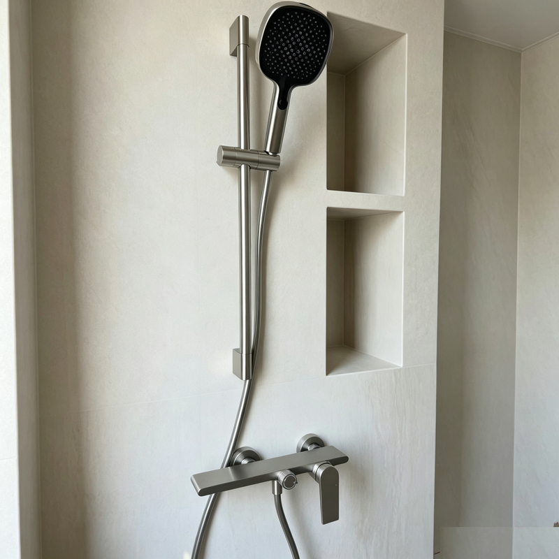 Minimalist Brushed Nickel Topless Shower Set for Home Bathroom, Small Apartment, All-Copper Body, Brushed Color, Thermostatic Mixing Valve