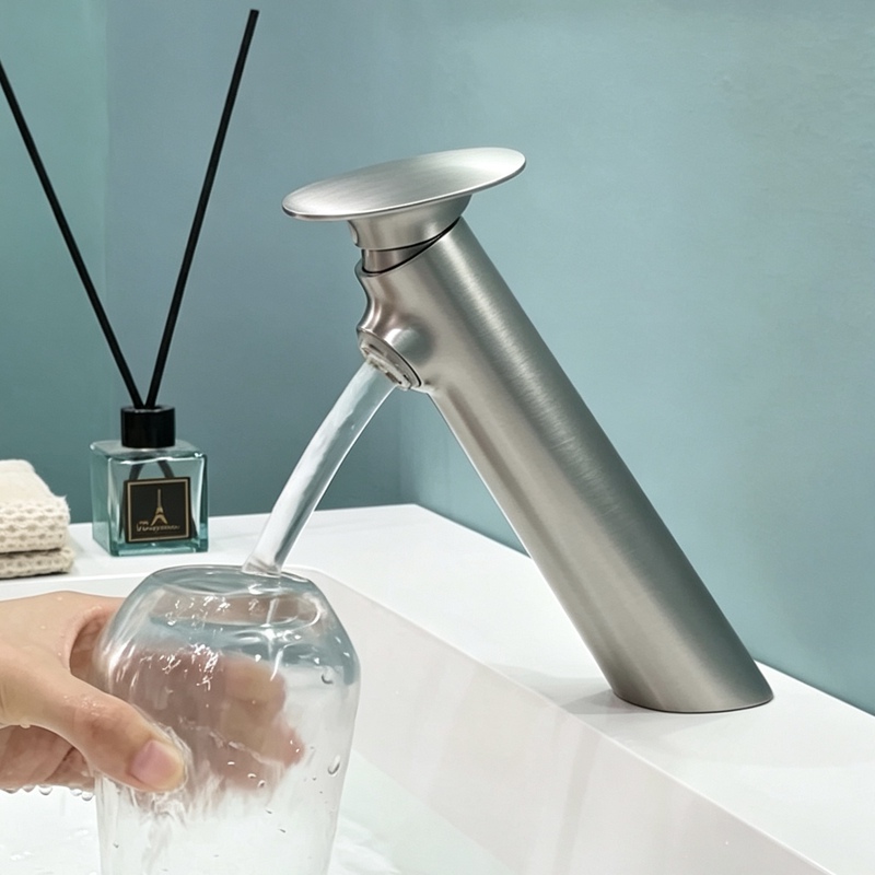 Brushed Nickel Basin Faucet, All-Copper Bathroom Sink Faucet, Cute Style Basin Faucet, Brushed Nickel All-Copper Faucet