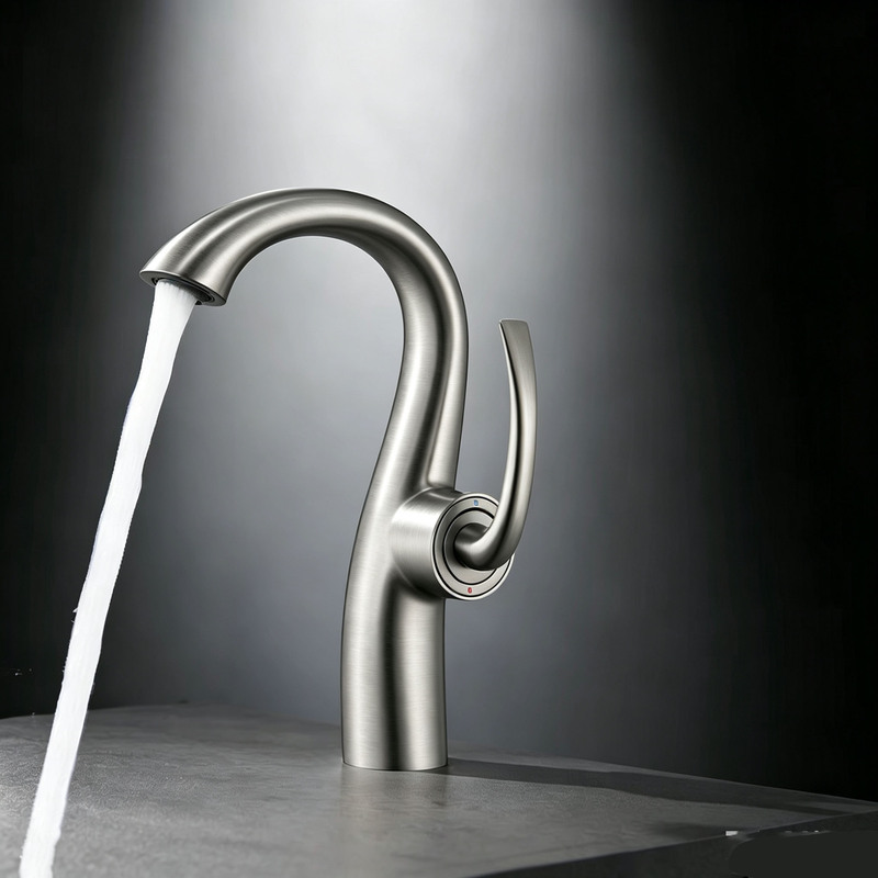 All-Copper Brushed Nickel Faucet for Bathroom, Stylish Single-Hole Brushed Faucet for Washbasin, Hot and Cold Water