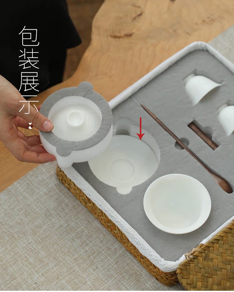 The Wu family fang white porcelain kung fu tea set tea home modern Chinese contracted tureen of pottery and porcelain of a complete set of cups