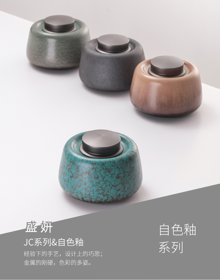 The Wu family fang ceramic tea pot metal belt cover sealed as cans, household tea box storage POTS, POTS