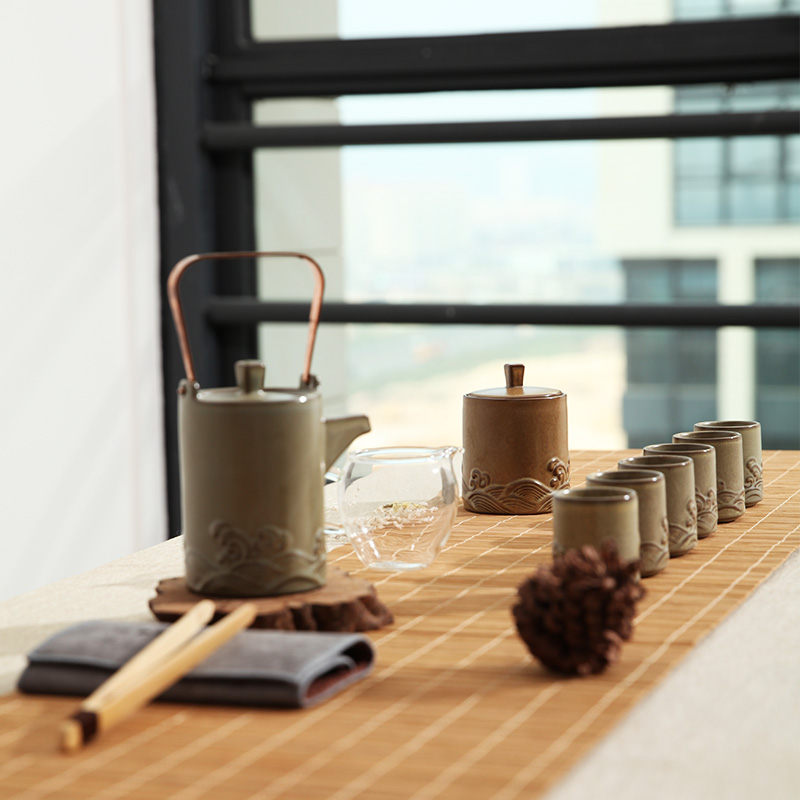 The Wu family fang wind waves by a pot of six cups girder pot of a complete set of Japanese kung fu tea set ceramic pot