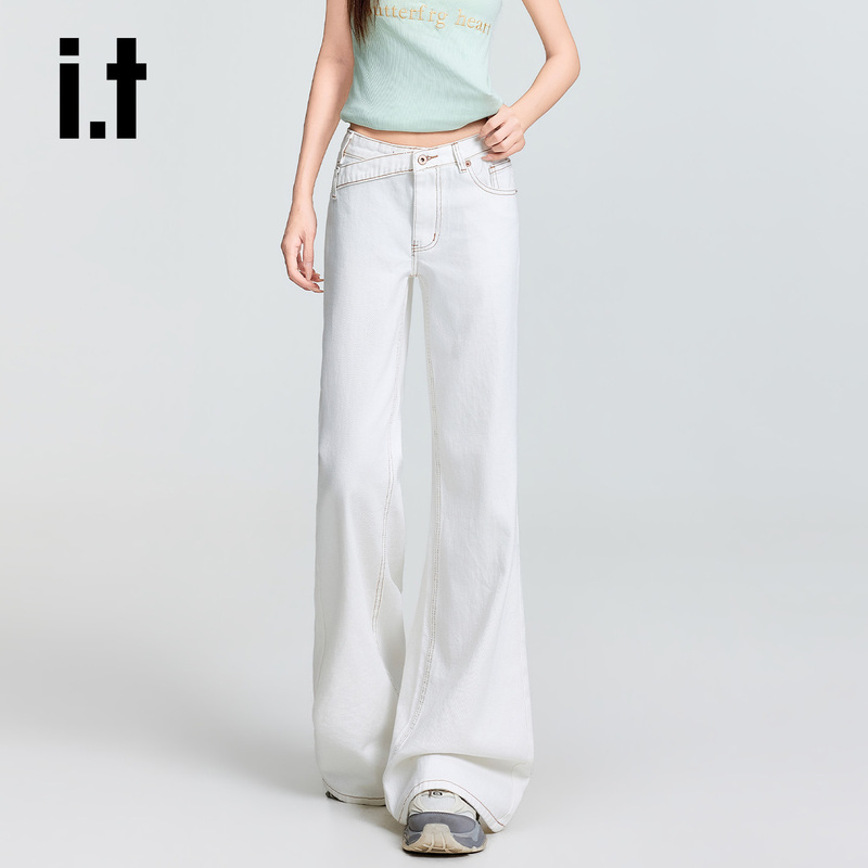 It:Chocoolate Design-Inspired White Low-Waist Flared Jeans for Women, 2026 New Style, Non-Tight Flared Pants