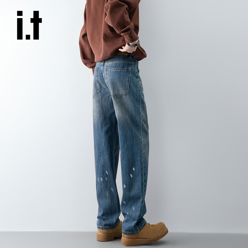It: Chocoolate Splash-Ink Straight-Leg Jeans for Men 2026 New American Retro Washed Versatile Long Pants
