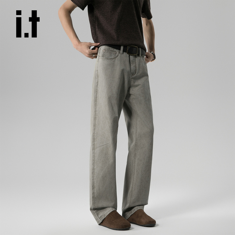 It: Chocoolate Smoke Gray Jeans for Men 2026 New Style Pure Cotton Loose Straight-Leg Versatile Washed Long Pants
