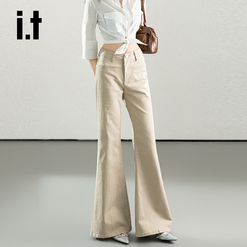 It:Chocoolate American-Style Milky Apricot-Colored Flared Jeans for Women, 2026 New Model, Non-Tight-Fitting, Drapey Bootcut Pants