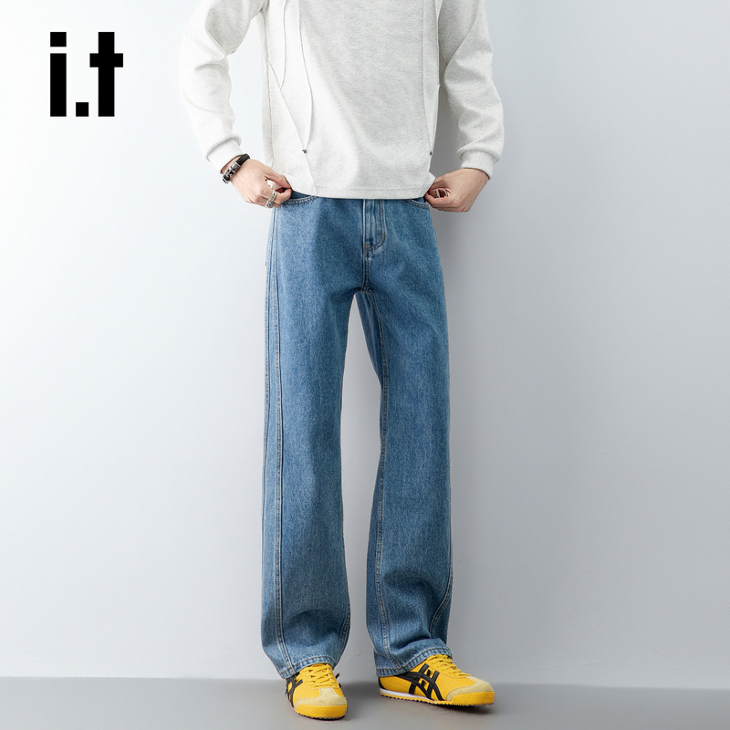 It: Chocoolate Retro Blue Straight-Leg Jeans for Men, New Spring Trendy Brand High-End Washed Long Pants