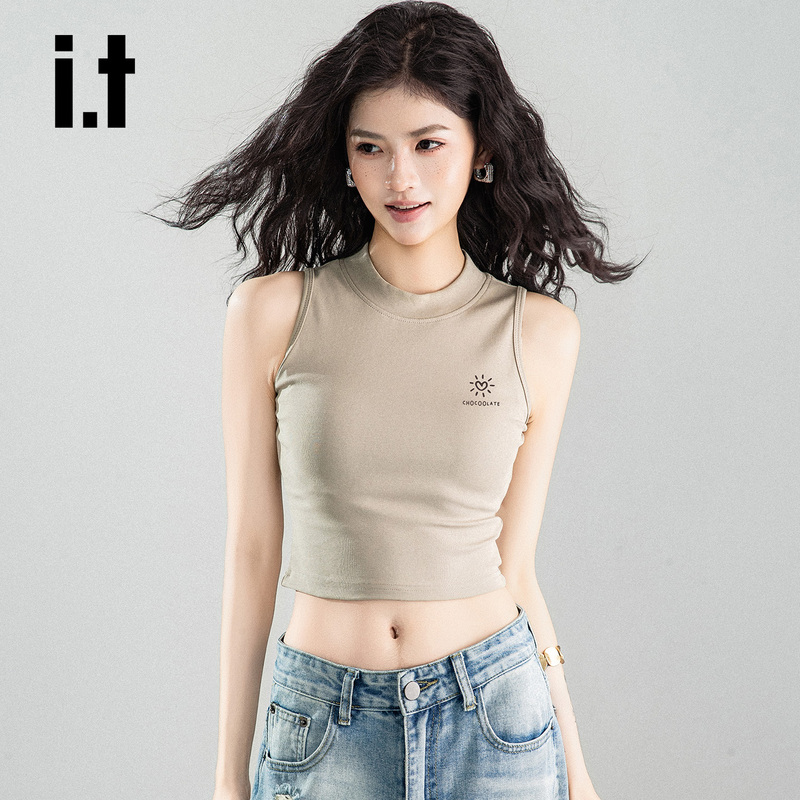 It:Chocoolate Khaki Color Tank Top for Women, Summer Sleeveless Outerwear, Slimming Short Top