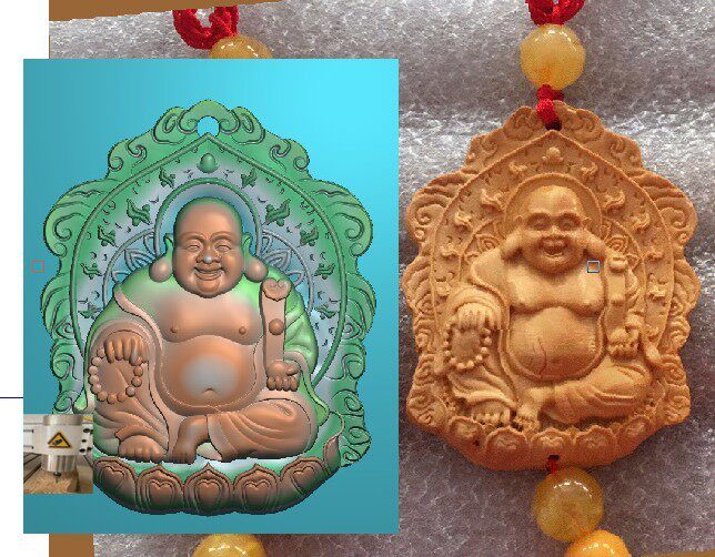 Millever frame smiles Buddha car pendant carving jade sculpture 46 cards gray - scale chart hanging piece wooden carvings