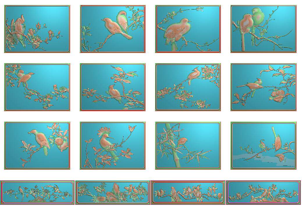 Fine carving, relief drawing, gray scale drawing, sandalwood carving, four seasons, flowers, birds, plum, orchid, bamboo, chrysanthemum, backrest, top cabinet door panel, bookcase door panel