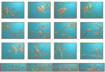 Carved picture relief picture grayscale picture sandalwood carving four seasons flowers and birds plum orchid bamboo chrysanthemum backrest top box cabinet door panel Book cabinet door panel