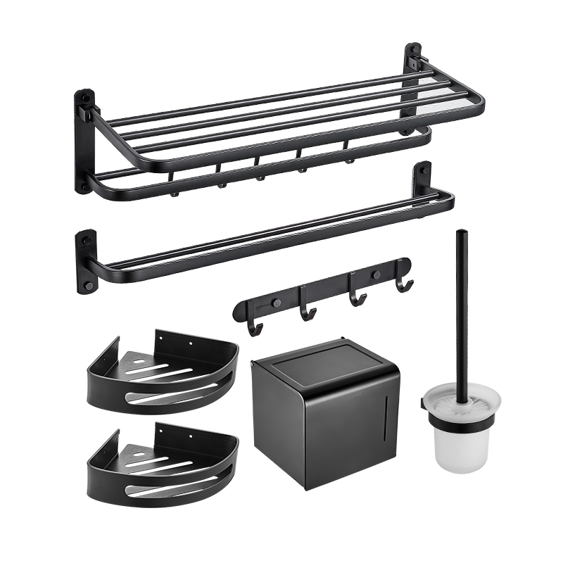 Jiu Mu space aluminum pendant package Black pendant set 7-piece towel rack Bath towel rack hook