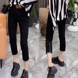 Черные джинсовые весенние джинсы с молнией, штаны, сексуальная сумка, свободный прямой крой, на молнии, подходит для подростков, по фигуре