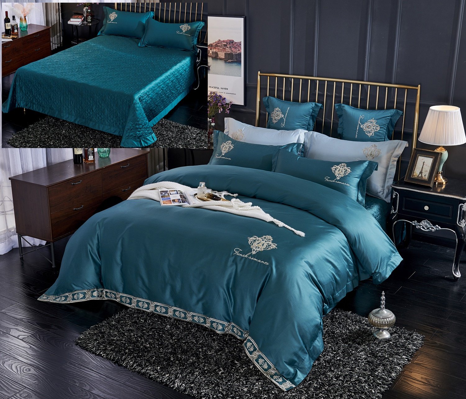 Reduced price to sell European-style 100-count Xinjiang long-staple cotton four-piece embroidery quilted bed cover bedding satin quilt cover