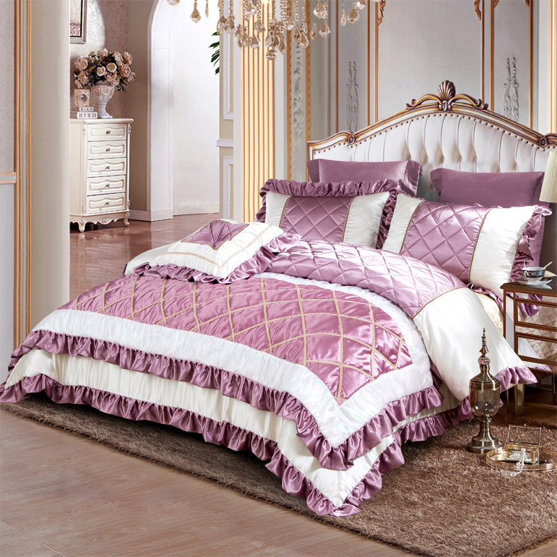Washed silk cotton wedding four-piece European-style American-style cotton satin six-piece high-end spring and summer bedding