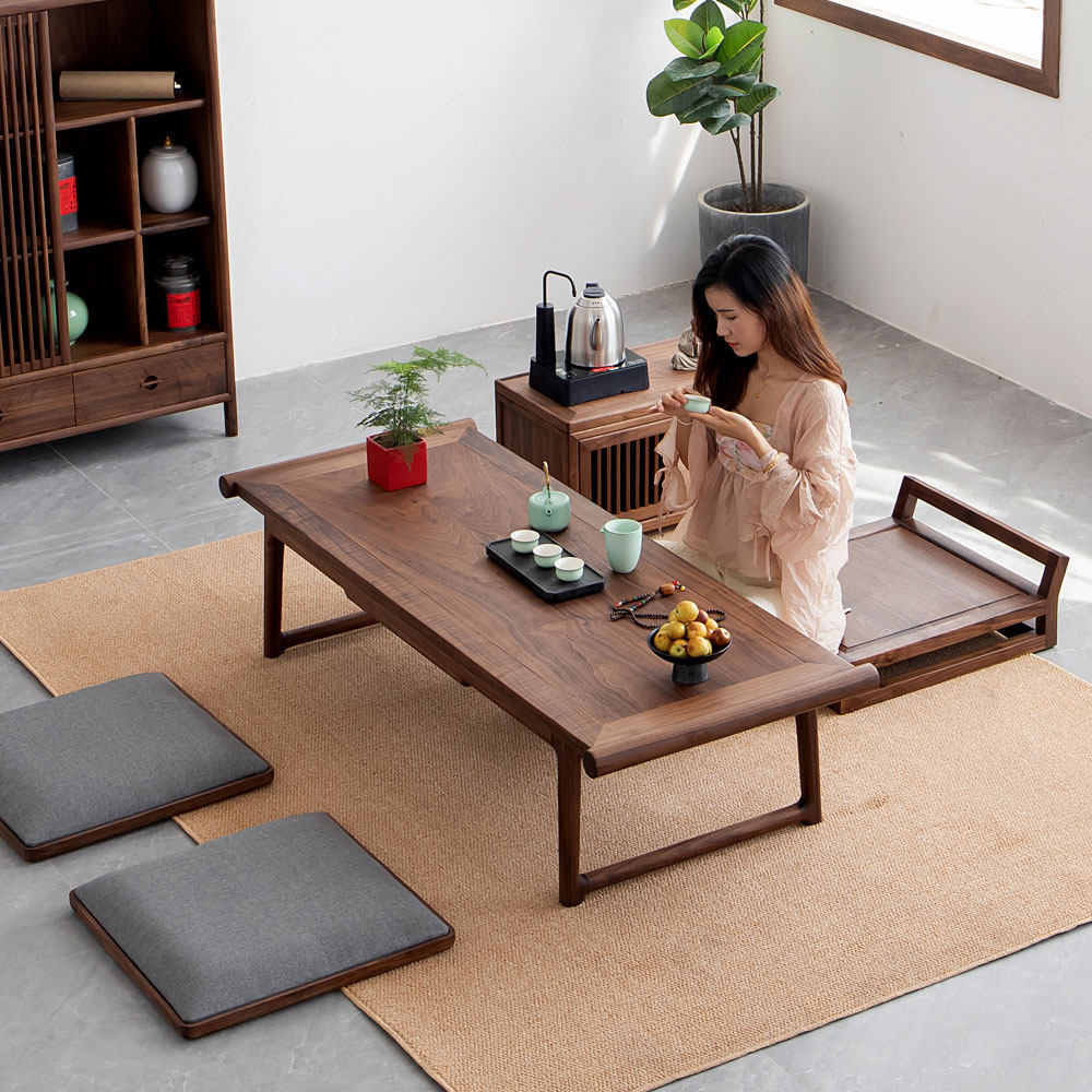 Japanese-style solid wood tatami table black walnut Zen small coffee table Kang a few floor table balcony low table bay window table