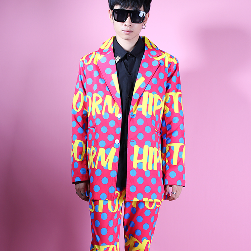 Hippopotamus Color Wave Point Letter Graffiti Suit Loose Suit Suit Photo Studio Nightclub Dress Suit