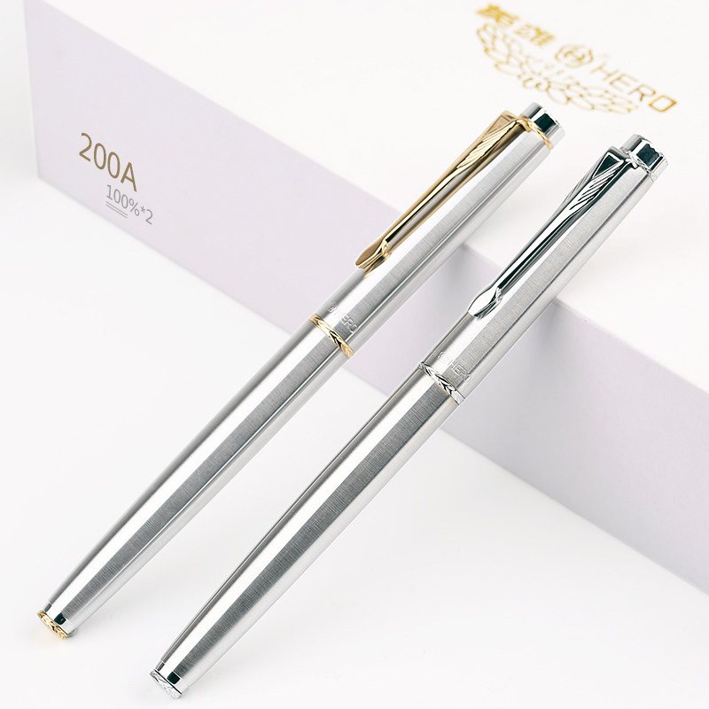 Shanghai Crystal Classic Hero 200A Total Steel Gold And Silver Clip 14K Gold Pen Men And Women Adults Business Gifts Practice Calligraphy Pen