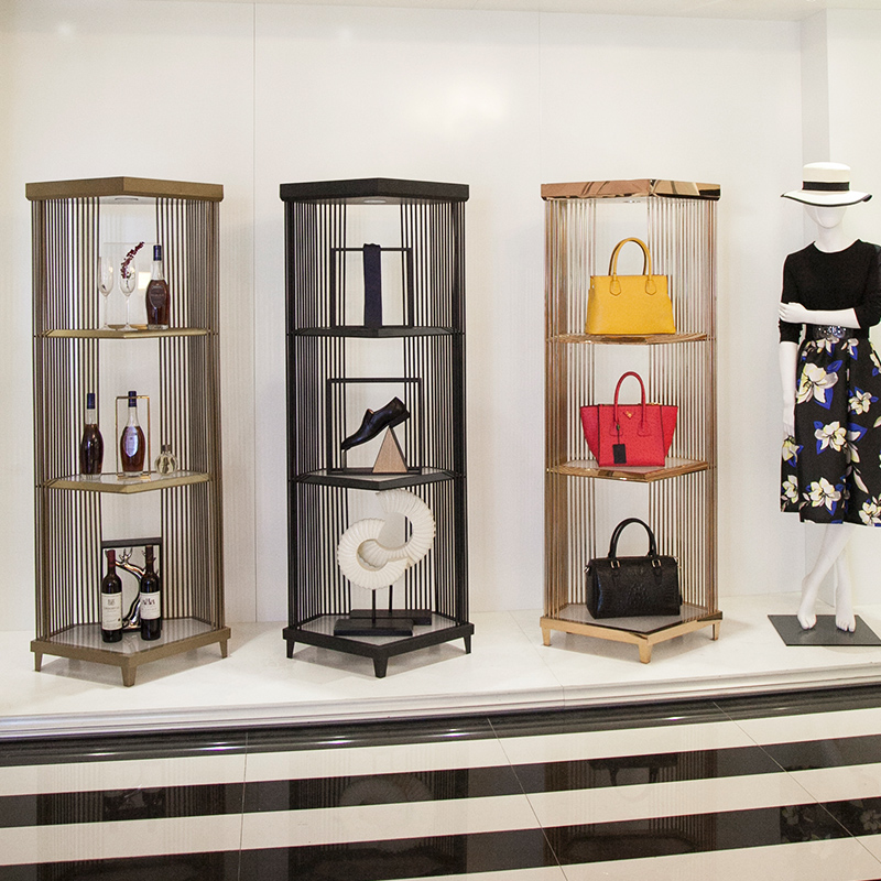 High-end Creative Display Fine Products Show Cabinet Clothing Leather Shoes Shop Window Display Show Stainless Steel Glass Light Lavish